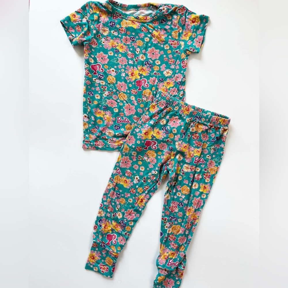 Posh Peanut x Barbie Kids Pajama Set - Teal and Pink Floral